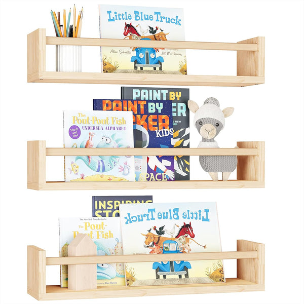 Fixwal Nursery Shelves, 16.5 Inch Floating Bookshelves for Wall Set of 3,