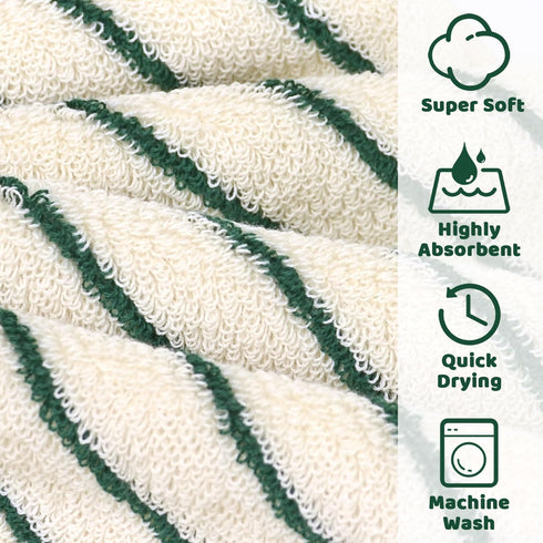 12 Pack, 13 13 Jacquotha Striped Cotton Washcloths x - Soft Wash Cloths for Bathroom, Kitchen, Gym, Face, Green