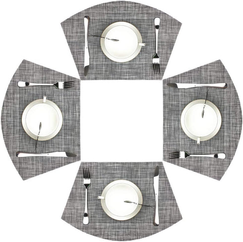 Wedge Placemats Set of 4 Vinyl for Round Tables, Non-Slip Heat-Resistant Easy to Clean Washable Dinner Mats (Gray)