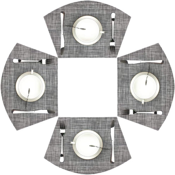 Wedge Placemats Set of 4 Vinyl for Round Tables, Non-Slip Heat-Resistant Easy to Clean Washable Dinner Mats (Gray)