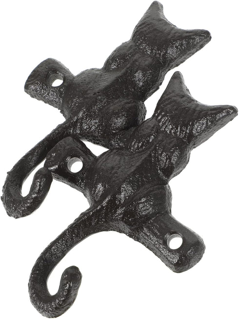 HOMSFOU 2pcs Cast Iron Cat Hook, Decorative Wall Mount Hook for Coat and Key Holder