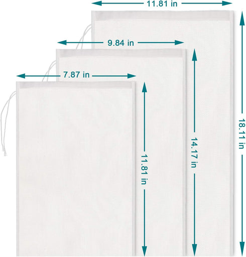 6 Pack 3 Boao Nut Milk Bags - Reusable Food Strainer Bags with Fine Mesh Nylon Drawstring, Sizes