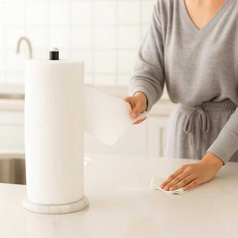 Countertop, 5.5 12.6 Inch, Creative Home Natural Marble Base Paper Towel Holder Stable Roll Dispenser with Powder