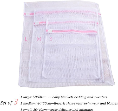 Honbay Set of 3 Mesh Laundry Bags - For Lingerie, Socks, Pantyhose, Baby Clothes, Stuffed Toys (1 Large, 1 Medium, 1