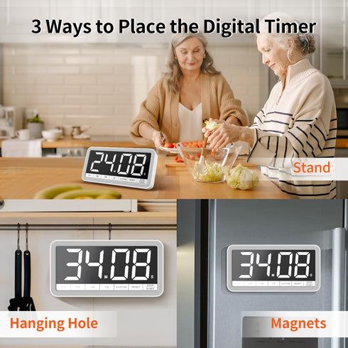 VOCOO Digital Kitchen Timer, 7.8” Extra Large Display, Magnetic LED Timer with 4 Alarms for Cooking and Home Gym