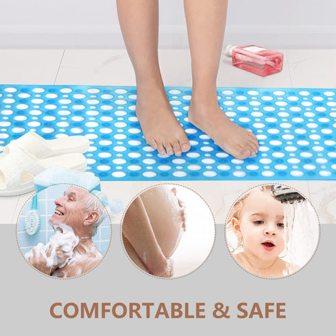 Non-Slip Bath Mat for Tub, 30 x 17 Inch Machine Washable Shower Mat with Suction Cups, Quick Drain Bathtub Mat for