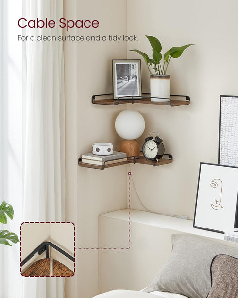 Set 2, ULLS831B01 VASAGLE Corner Shelf Wall Mount of Floating Shelves, Small Wall Shelf for Decor Storage, for Living