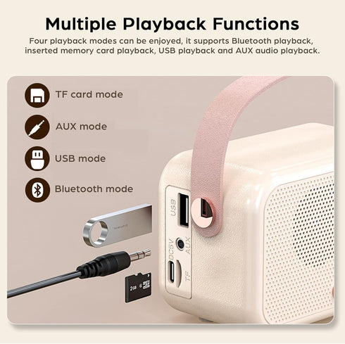 Retro Bluetooth Speaker, Vintage Portable Wireless Speakers with Alarm Clock, Bluetooth 5.0, Loud Volume, Beige White