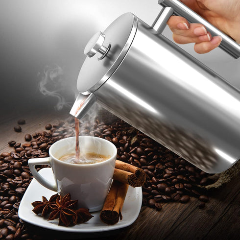 Utopia Kitchen Stainless Steel French Press Coffee Maker, 17 Oz, Portable Travel Coffee Press, Silver
