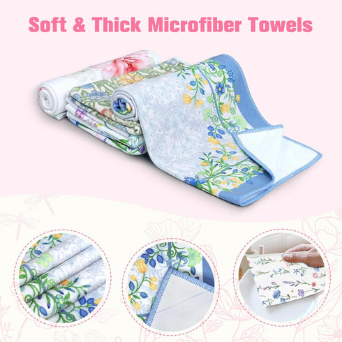 15.7 23.6 Inch, Pink Flower Microfiber Kitchen Towels, Soft Absorbent Watercolor Floral Hand Towel Thick Dish Cloth
