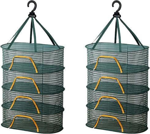 WALLBIG 2Pack Foldable Mesh Drying Rack, 4Layer Zipper Hanging Rack for Herbs, Indoor/Outdoor