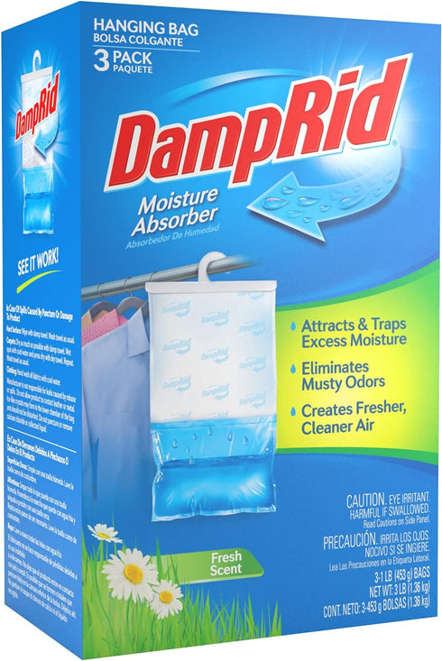 DampRid Hanging Bag Moisture Absorber, Pack of 3 (16 oz. each), Blue