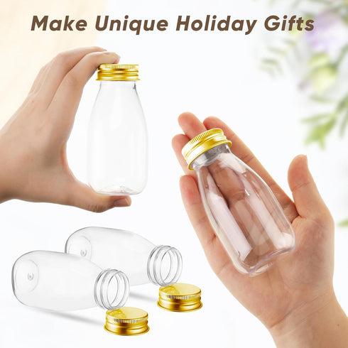 30 Pack 4oz 120ml Roshtia Plastic Mini Milk Bottles Bulk Juice Shot Bottles with Lids Small Beverage Drink Containers