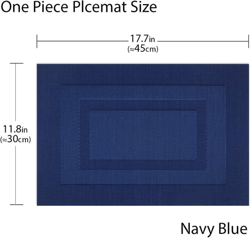 PIGCHCY Washable Vinyl Placemats, Elegant Durable Table Mats Set of 4 (18 x 12 inches, Navy Blue)
