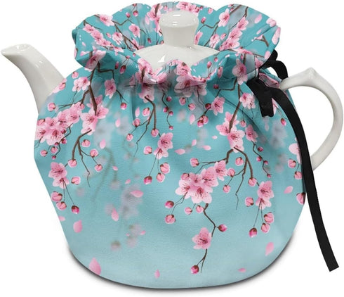 Cherry Blossom Print Tea Cozies for Teapot, Portable Kettle Cover, Cotton Tea Pot Cover, Dust Proof Insulated