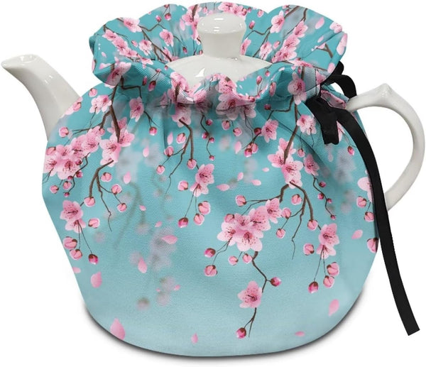 Cherry Blossom Print Tea Cozies for Teapot, Portable Kettle Cover, Cotton Tea Pot Cover, Dust Proof Insulated