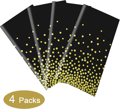 Gexolenu 4 Pack Black and Gold Plastic Tablecloths, 54" x 108" for Rectangle Tables, Party Covers for Graduation