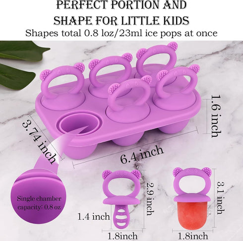 6-Cavity Frozen Sakolla Baby Popsicle Molds Mini Silicone Ice Pop Mold with Sticks Breastmilk Popsicle Molds