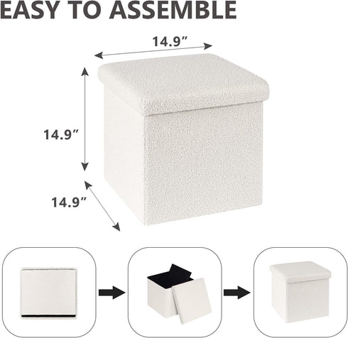 15 Inches Bedroom,15" 15" 15" Small Storage Ottoman - Square Ottoman with Sherpa Top,Storage Bench for L x W x H-White