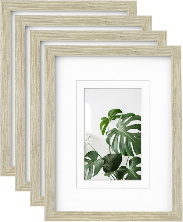 Egofine 9x12 Picture Frames 4PCS, Wood Frames for Pictures 5x7/6x8 with Mat or 9x12 without Mat, Distressed Wood Grain