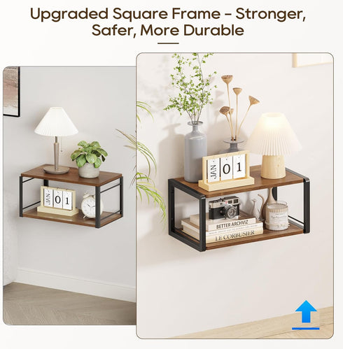 1 Pack) Floating Nightstand, Wood Bedside Shelf Wall Mounted Nightstand with Heavy-Duty Frame, Floating Bedside Table