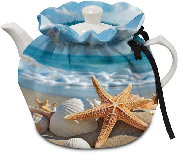 Beach Theme Tea Cozy, Dust Proof Insulated Teapot Cover, Decorative Accessories for Home Kitchen Table, Tea Party