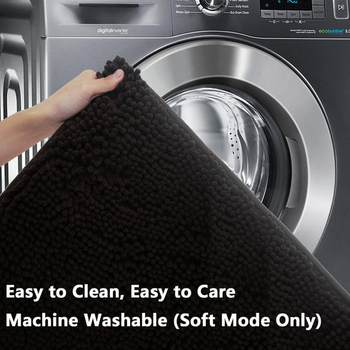 Bathroom Rugs Chenille 3-Piece - Extra Soft Absorbent Shag Bathroom Mats, Machine Wash Non-Slip (Coffee)