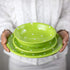 City to Cottage Handmade Pottery Bowl, Lime Green and White Polka Dot Glazed, 7.3inch/18.5cm, 14oz/400ml
