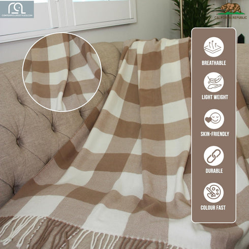 Buffalo Plaid Throw Blanket - Decorative Lightweight & Ultra-Soft Blanket for Indoor Outdoor Use