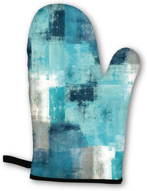 Modern Teal Abstract Art Turquoise Grey Oven Mitts and Pot Holders Set of 4 for Kitchen Baking Cooking Grilling