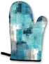 Modern Teal Abstract Art Turquoise Grey Oven Mitts and Pot Holders Set of 4 for Kitchen Baking Cooking Grilling