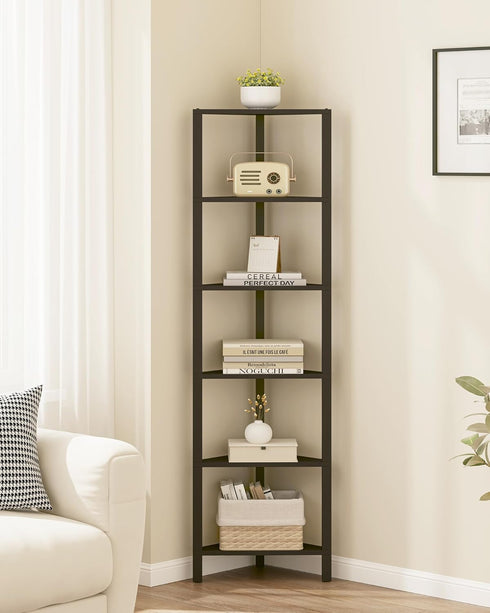 6-Tier BS05BK006 TUTOTAK Corner Shelf, Corner Bookshelf for Small Space, Narrow Display Corner Shelf Stand with Storage