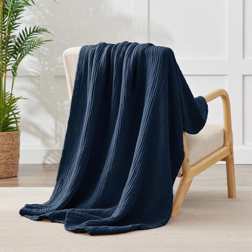Kozyhvn 100% 50" 70", 6 Cotton Muslin Blanket Large x Layers Breathable and Lightweight Navy Throw Blanket for Bed