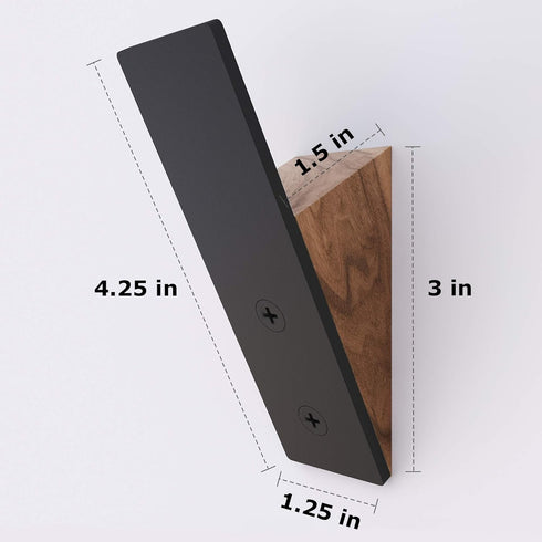 Walnut Wood Wall Coat Hook Rack, Set of 2 with Black Metal Hooks for Hanging Coats & Hats