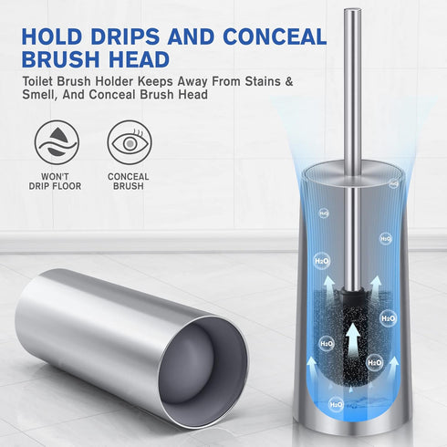 Wsedor 2 Pack Toilet Brush and Holder, Toilet Brush Stainless Steel, Toilet Bowl Brush for Bathroom Toilet-Ergonomic