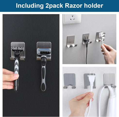 304 (4+4 Pack) Diesisa Razor Holder for Shower + Adhesive Wall Hooks, Premium Stainless Steel Shower Razor Holder