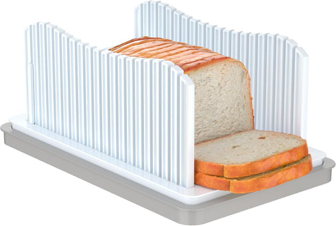 CAWIU Bread Slicer for Homemade Bread, Foldable Bread Cutter with Crumb Tray,