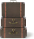 Soul & Lane Set of 3 Cardboard Suitcase Boxes with Handle, Brown Travel-Themed Paperboard Boxes for Decoration