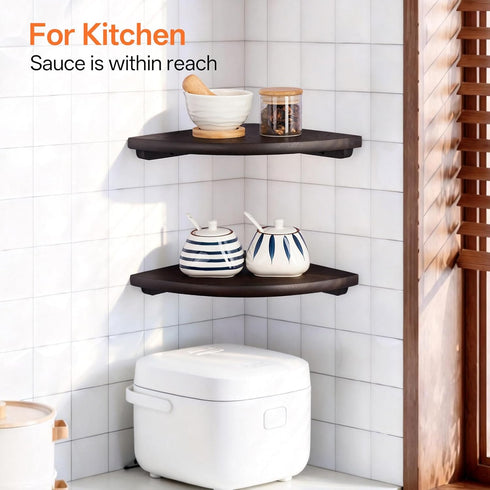 Shelf,10inch Gieanoo Corner Wall Solid Oak Wood Floating Corner Shelf with Wire Hole Corner Wall Storage Display