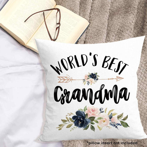 MONALET 18x18, World's Best Grandma Gifts Throw Pillow Cover Birthday Pillow Case for Grandmother, Grandma Square Decor