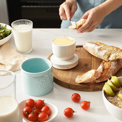 countertop, DOWAN Butter Crock, French Butter Dish for Spreadable Soft Butter, Ceramic Butter Keeper with Lid