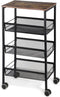 LIANTRAL Rustic Kitchen Storage Cart, 4 Tier on Wheels, Metal Mesh Pantry Cart with Lockable Wheels, Wood Look Top