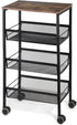 LIANTRAL Rustic Kitchen Storage Cart, 4 Tier on Wheels, Metal Mesh Pantry Cart with Lockable Wheels, Wood Look Top
