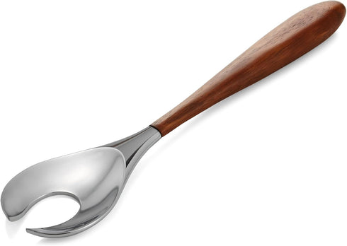 nambe Curvo Serving Fork, 13 Inch Stainless Steel and Acacia Wood, Designed by Steve Cozzolino