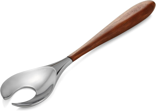 nambe Curvo Serving Fork, 13 Inch Stainless Steel and Acacia Wood, Designed by Steve Cozzolino
