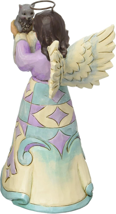 Jim Shore Heartwood Creek Pint Size Angel with Kitten Stone Resin Figurine, 5”