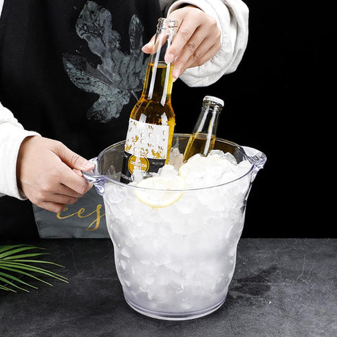 Dicunoy 4 Liter Plastic Ice Bucket, Thick Clear Champagne Chiller with Handle, Wine Cooler for Bar, Home, Parties