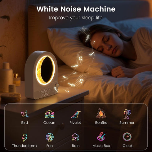 Epochleno 10 30/60/90min Snooze Sunrise Alarm Clock, White Noise Machine & Meteor Moonlight - Soothing Sounds, Dual