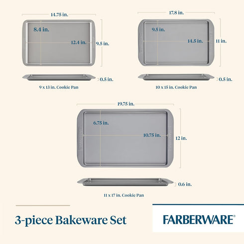 Farberware Bakeware Nonstick Cookie Baking Sheets, 3-Piece Set, Gray by Farberware