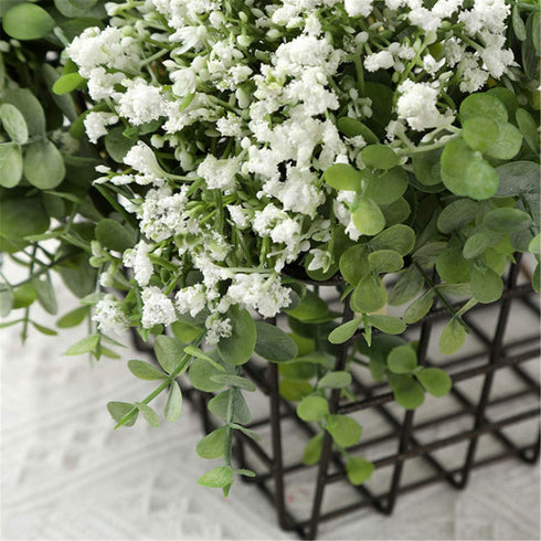 Artificial Eucalyptus Leaf and Babys Breath Bouquets for Wedding Party Home Decor, Pack of 1 (White)